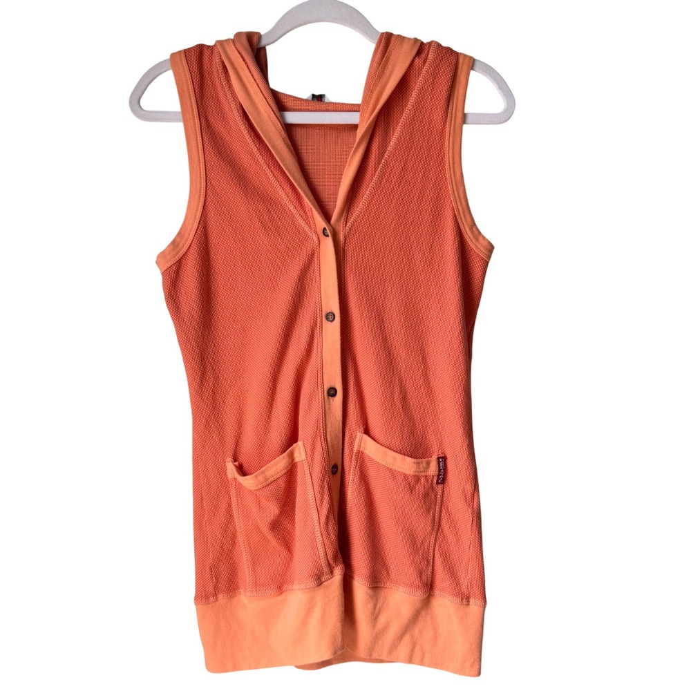 Hardtail Forever Hooded Sleeveless Cardigan Button Down Orange Pockets SZ Medium